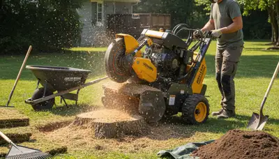 Professional stump grinding service in Ashland, MO removing tree stumps for Columbia area landscaping restoration