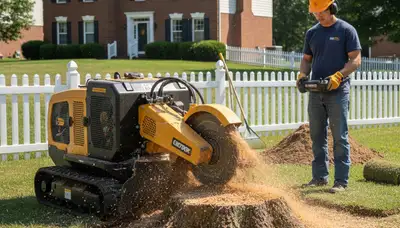 Professional stump grinding and tree removal service in Hallsville, MO near Columbia for smooth lawn restoration