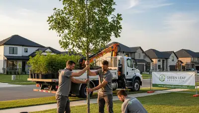Arborist planting new tree in Columbia, MO yard with soil care by Chop Chop Tree experts