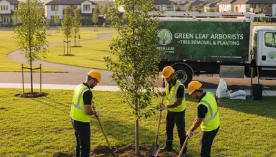 Arborists planting new trees in Columbia, MO yard with soil suited for local tree growth