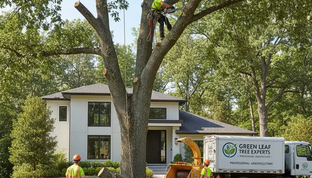 Professional tree removal service experts working in Columbia, MO with safety gear and equipment