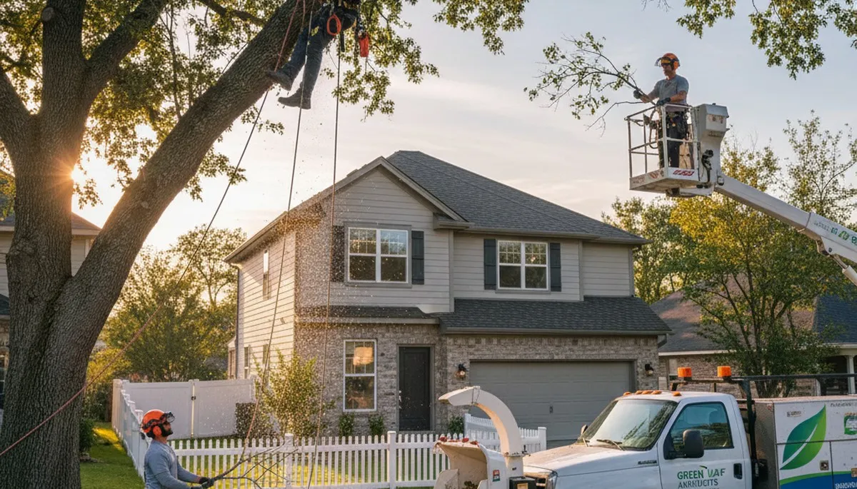 Certified arborist trimming oak tree branches in Columbia, MO for Chop Chop Tree services